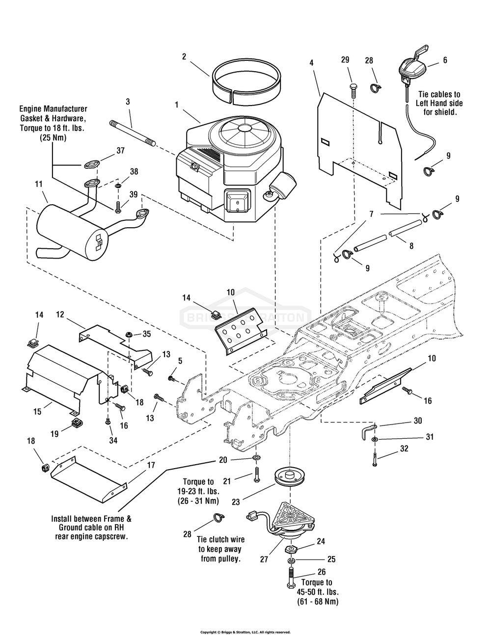 Engine Group - 30hp Briggs And Stratton, Twin Diagram and Parts List for 107250070 (2691088-00)(2012) Briggs and Stratton Lawn Tractor